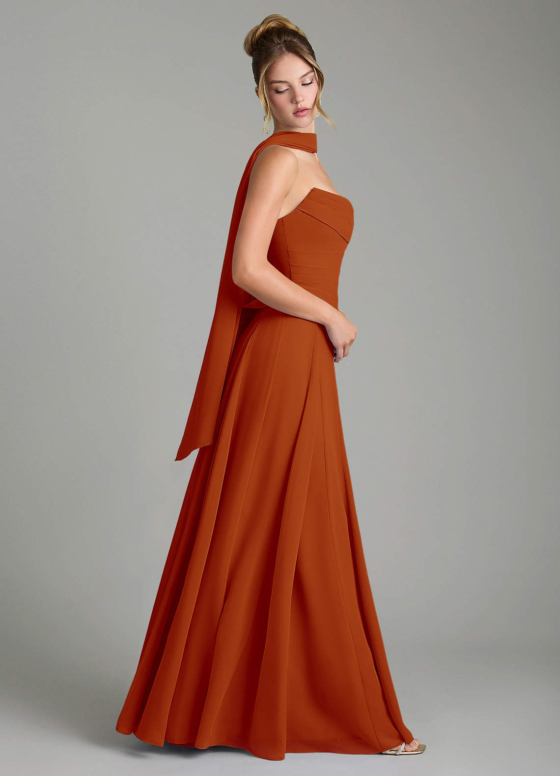 Gabriela A-Line Cowl-Neck Chiffon Bridesmaid Dress in Paprika