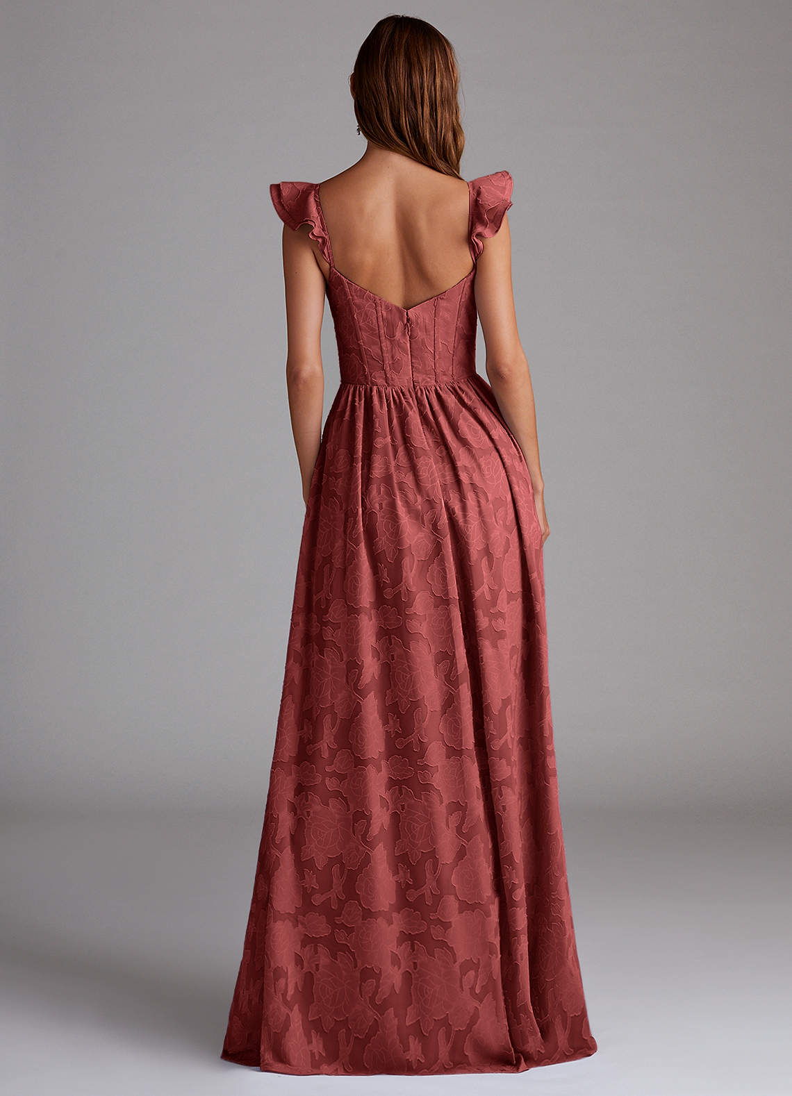 Denisse A-Line Sweetheart Floral Burnout Bridesmaid Dress in Terracotta