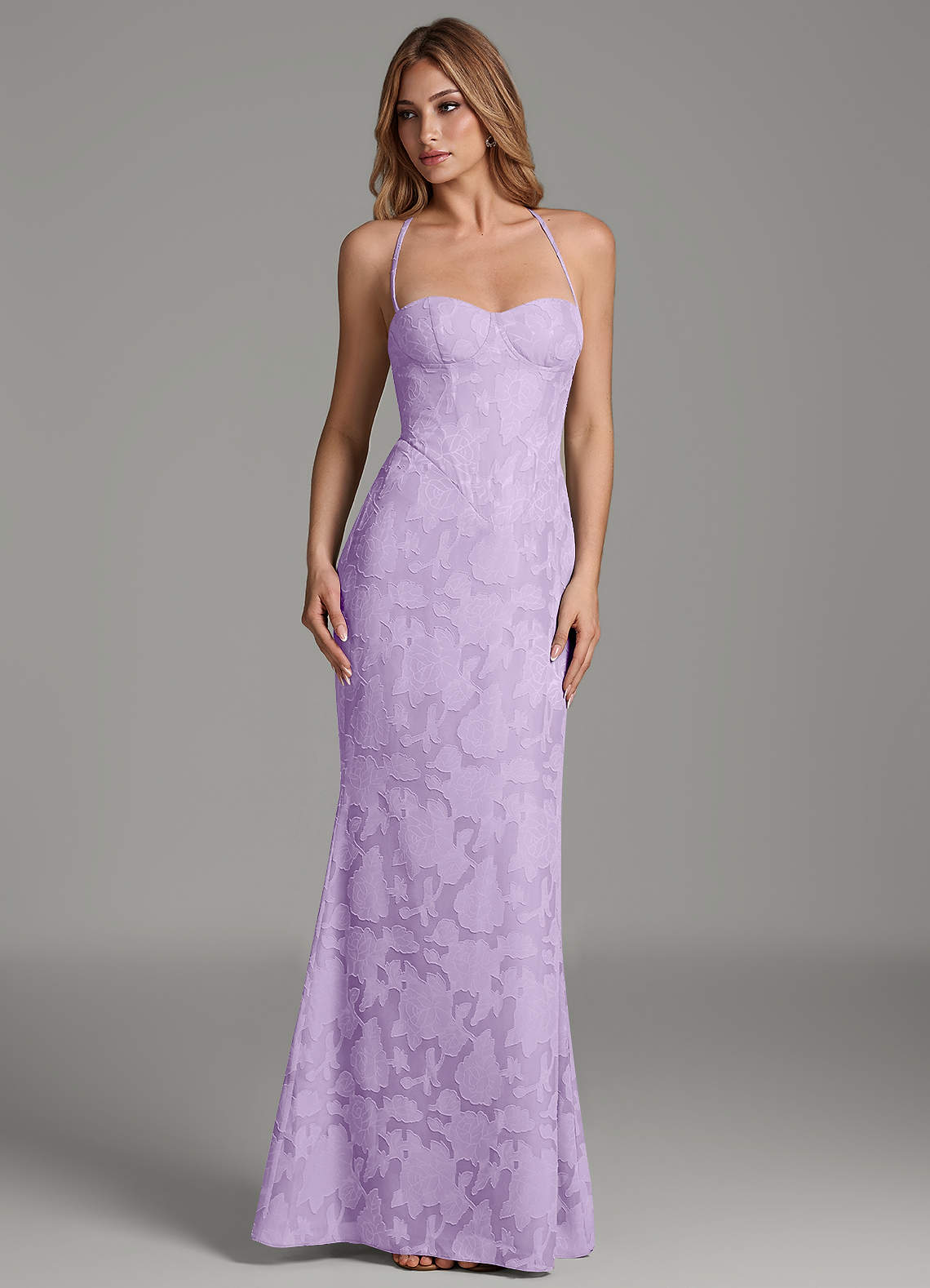 Dara Mermaid Sweetheart Floral Burnout Bridesmaid Dress in Lilac