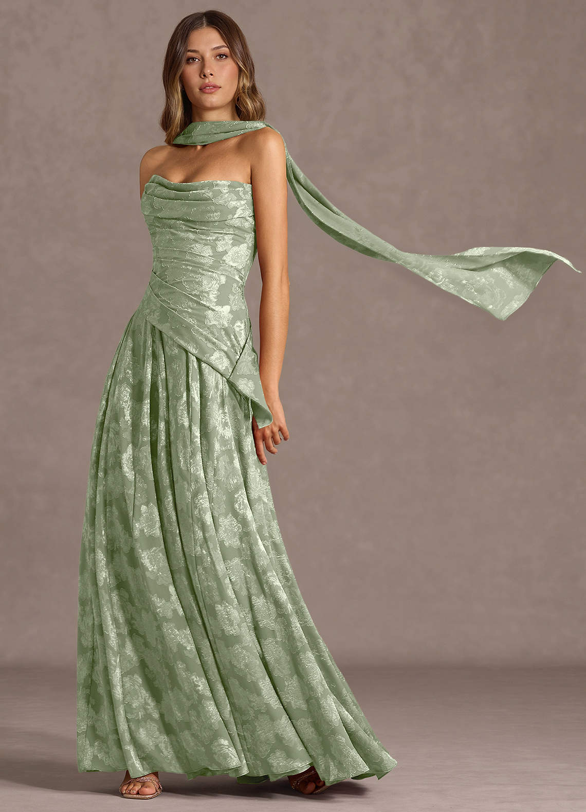 Gabriela A-Line Corset Fil Coupé Wedding Guest Dress in Light Green