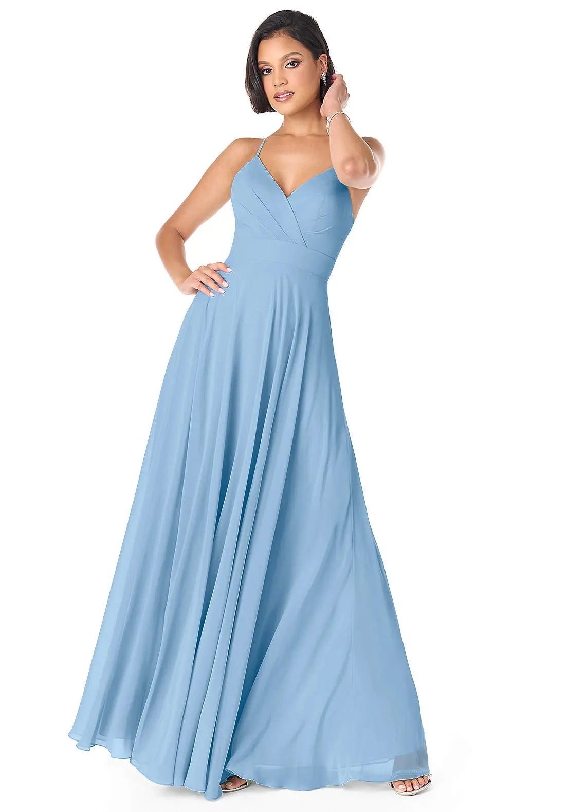 Avelina A-Line V-Neck Chiffon Bridesmaid Dress in Powder Blue