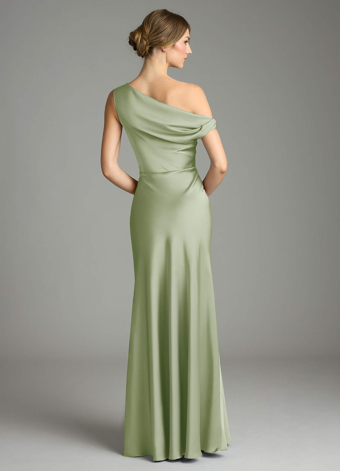 Emerson Mermaid One-Shoulder Stretch Satin Bridesmaid Dress in Dusty Sage