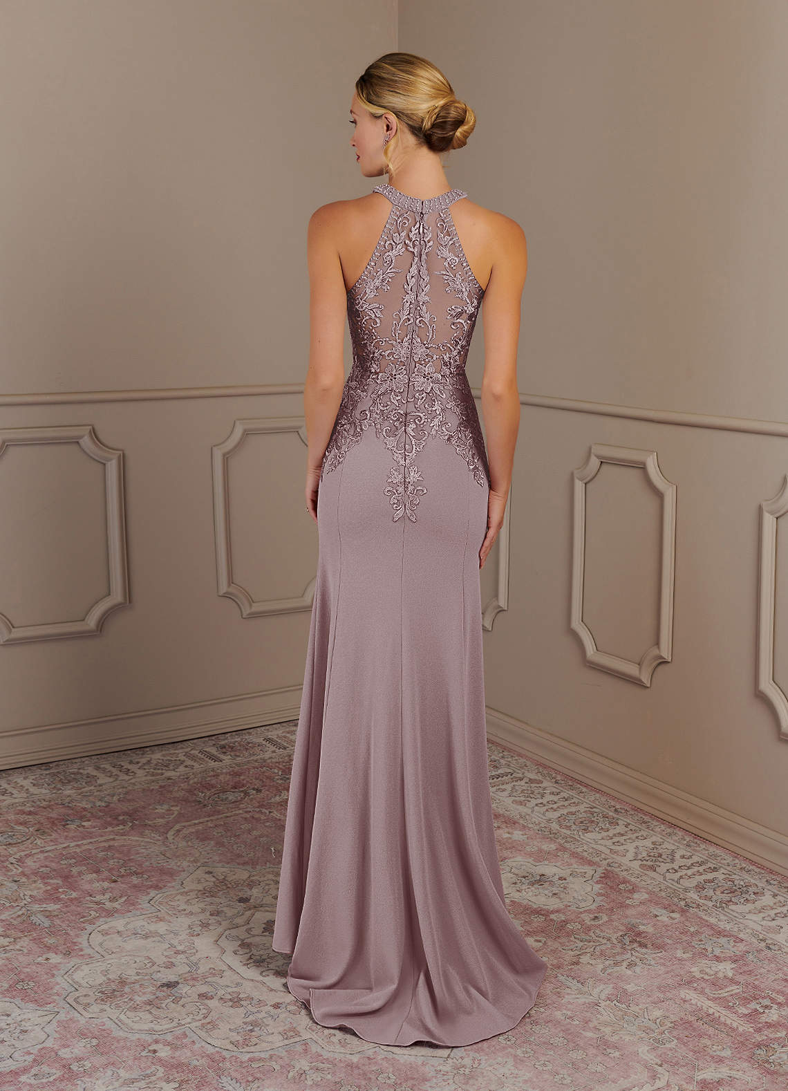 Tyra Mermaid Halter Tulle and Stretch Crepe Mother of the Bride Dress in Vintage Mauve