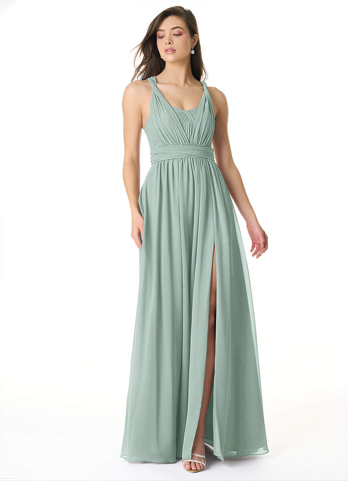 Olani A-Line V-Neck Chiffon Bridesmaid Dress in Agave