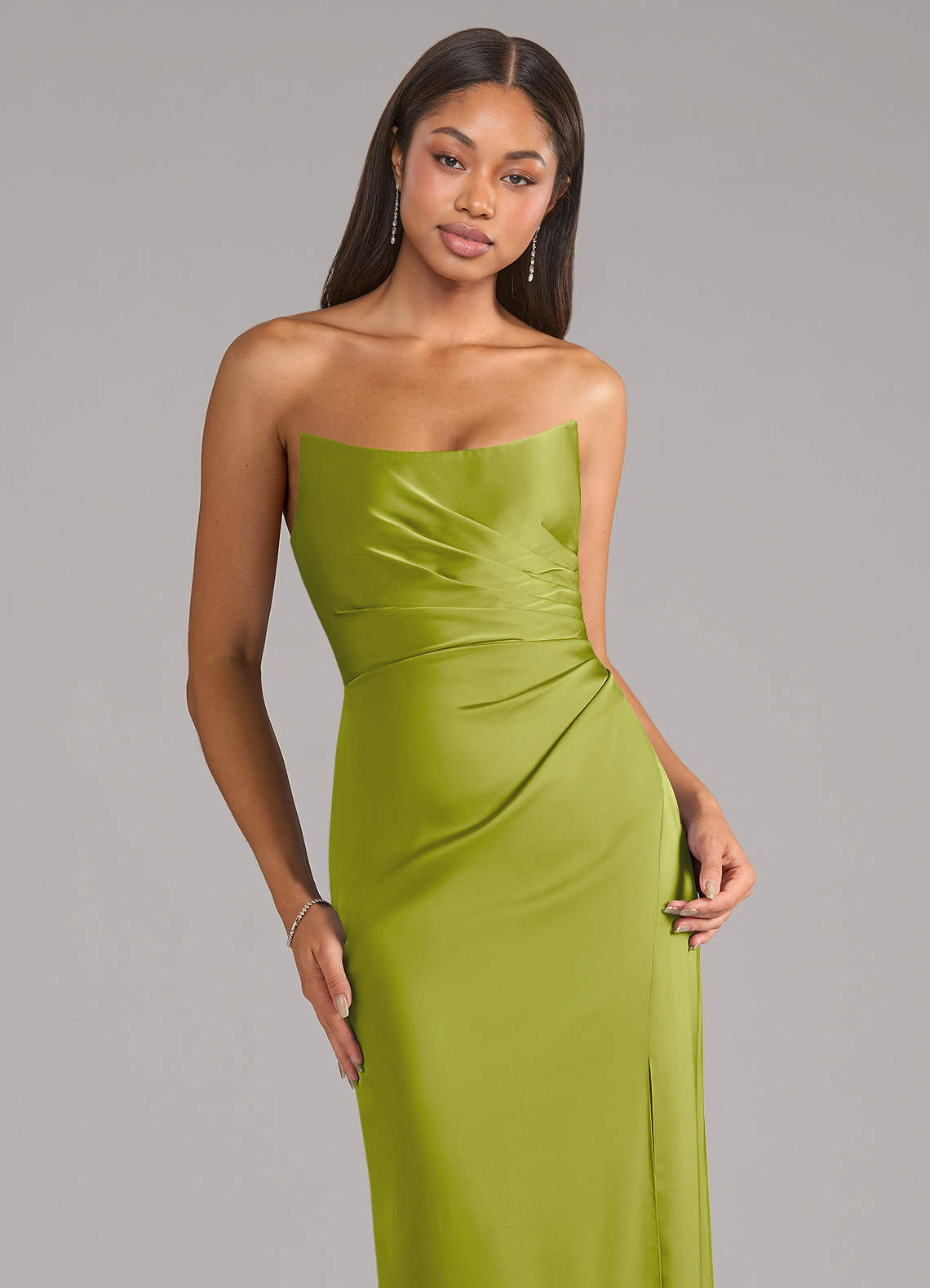 Marla Sheath Strapless Stretch Satin Bridesmaid Dress in Lemongrass