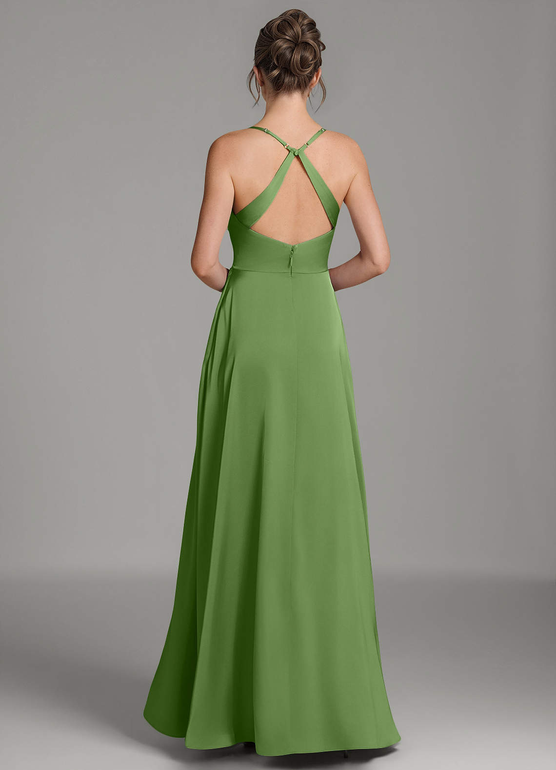 Frankie A-Line Scoop-Neck Stretch Satin Bridesmaid Dress in Basil
