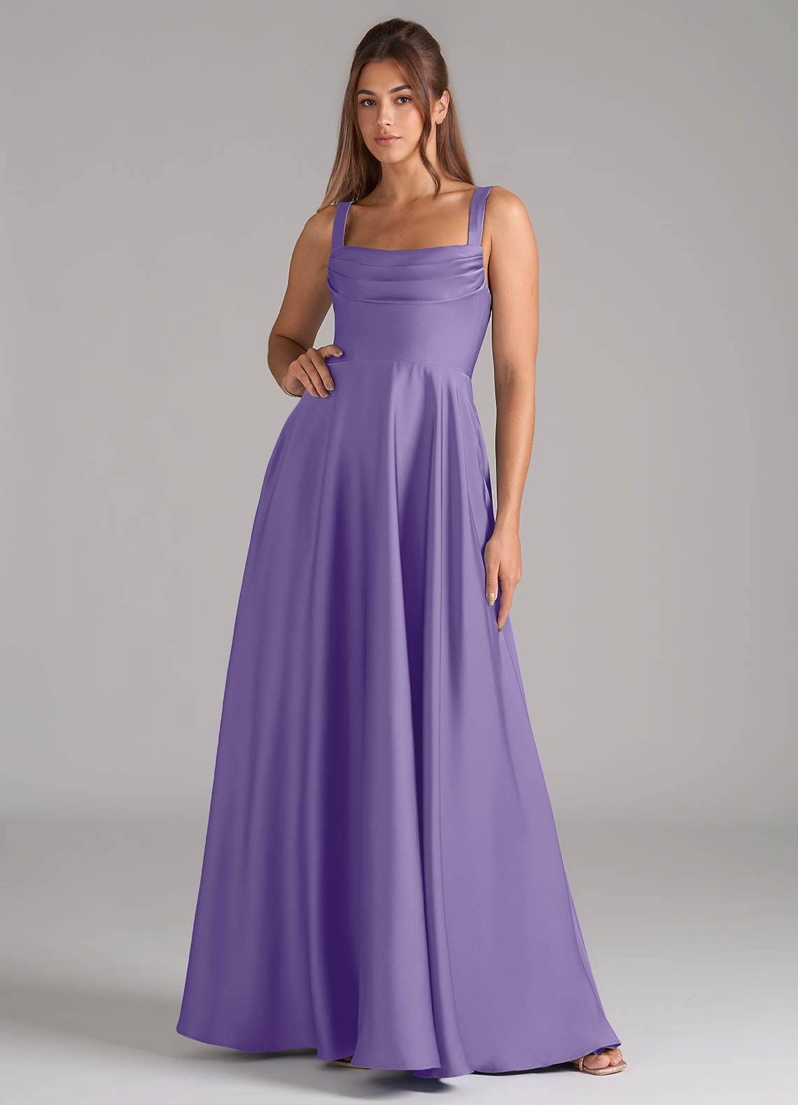 Shaude A-Line Square-Neck Stretch Satin Bridesmaid Dress in Tahiti