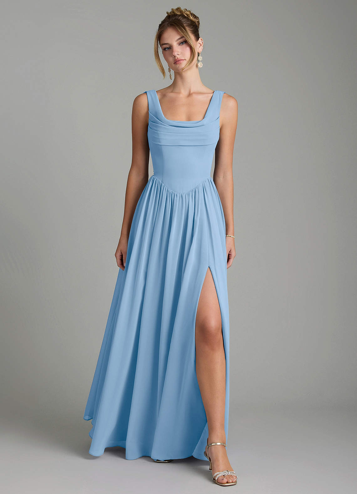 Novi A-Line Square-Neck Chiffon Bridesmaid Dress in Powder Blue