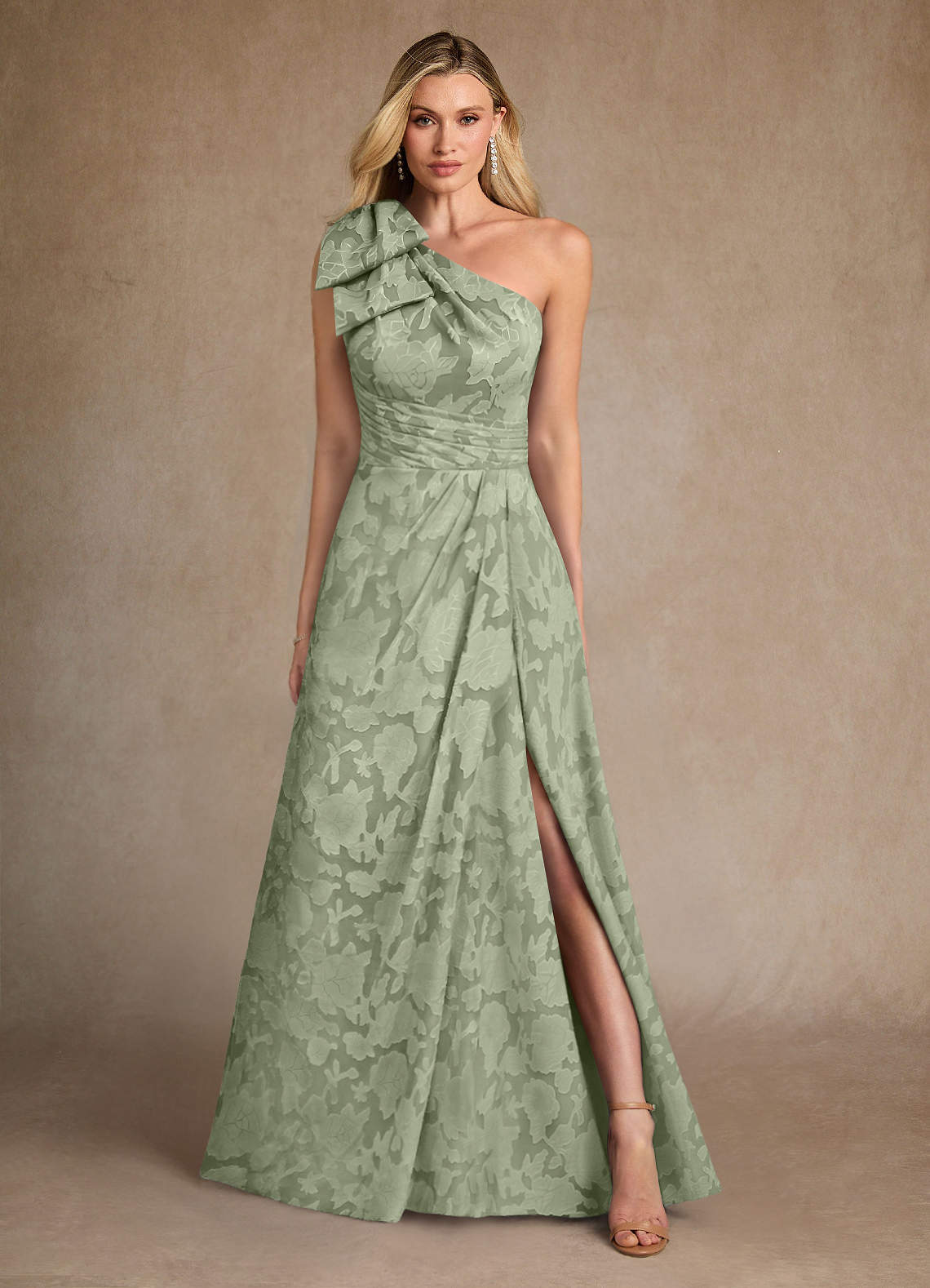 Easton A-Line One-Shoulder Jacquard Mother of the Bride Dress in Agave