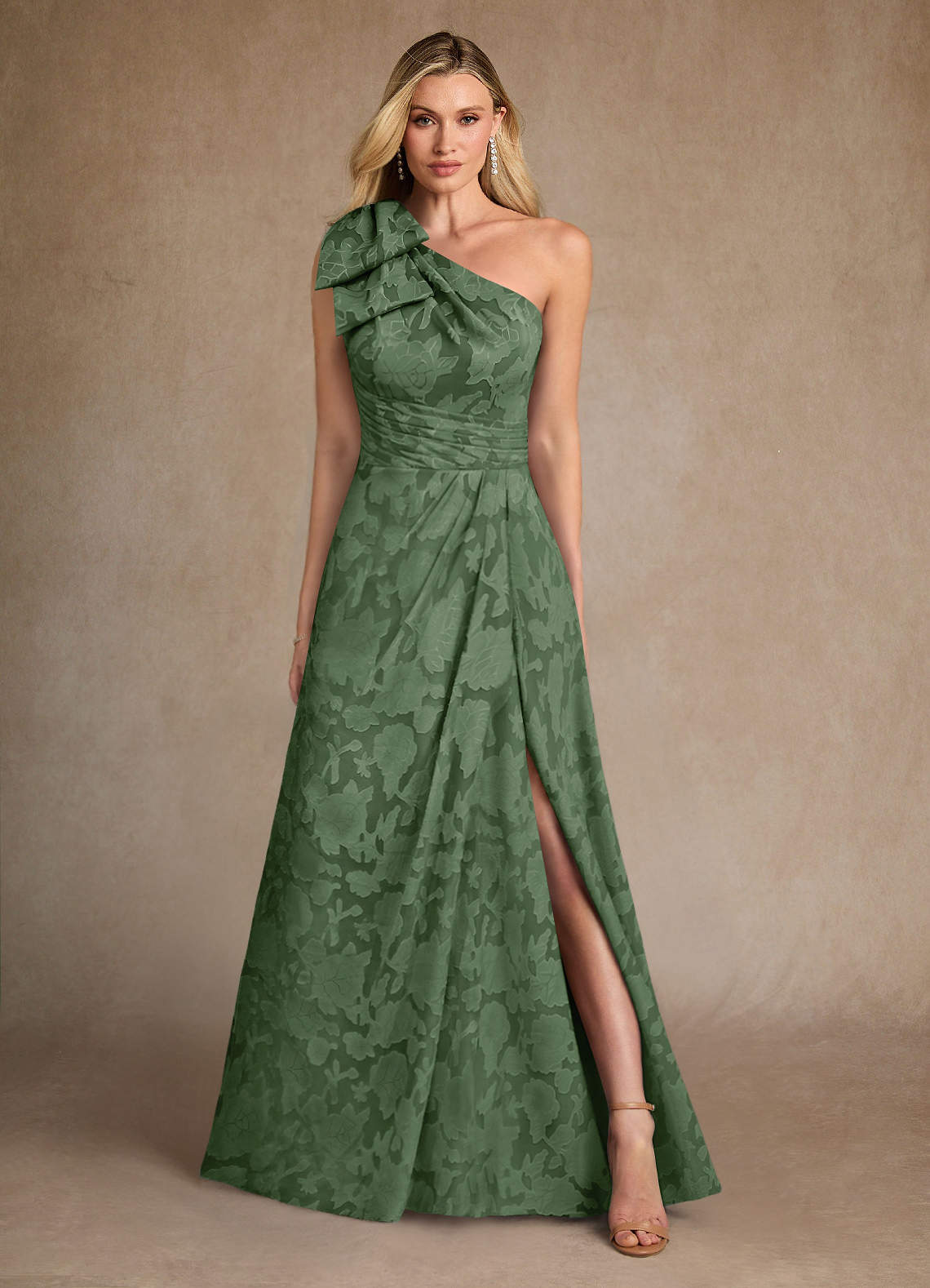 Easton A-Line One-Shoulder Jacquard Mother of the Bride Dress in eucalyptus