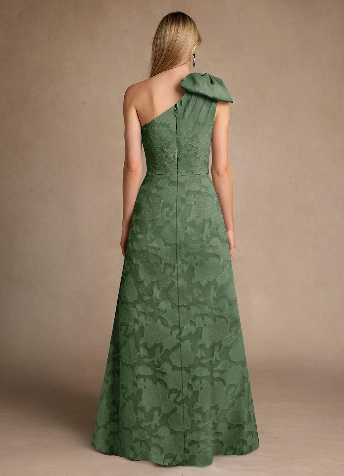 Easton A-Line One-Shoulder Jacquard Mother of the Bride Dress in eucalyptus