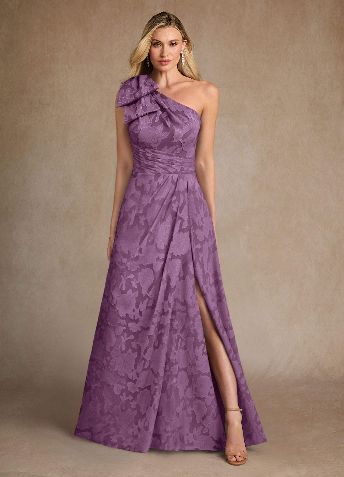 Easton A-Line One-Shoulder Jacquard Mother of the Bride Dress in Wisteria