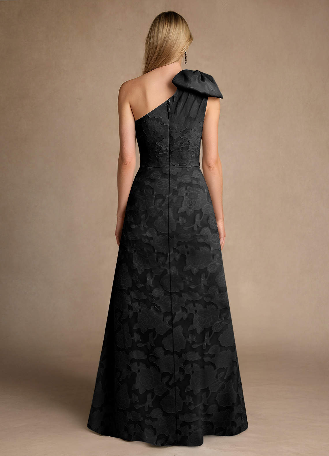 Easton A-Line One-Shoulder Jacquard Mother of the Bride Dress in black