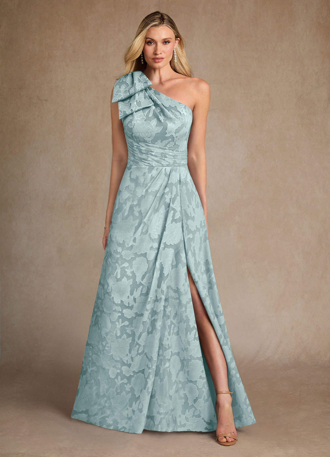 Easton A-Line One-Shoulder Jacquard Mother of the Bride Dress in Mist