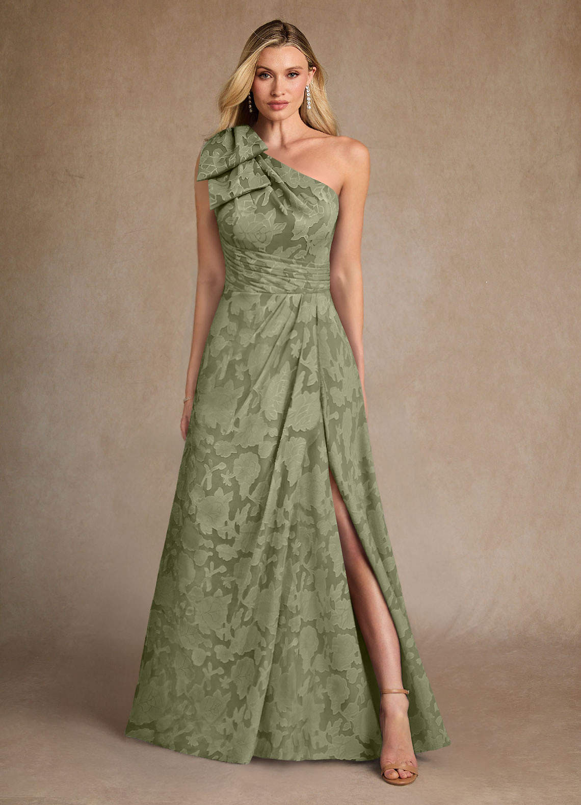 Easton A-Line One-Shoulder Jacquard Mother of the Bride Dress in Pistachio