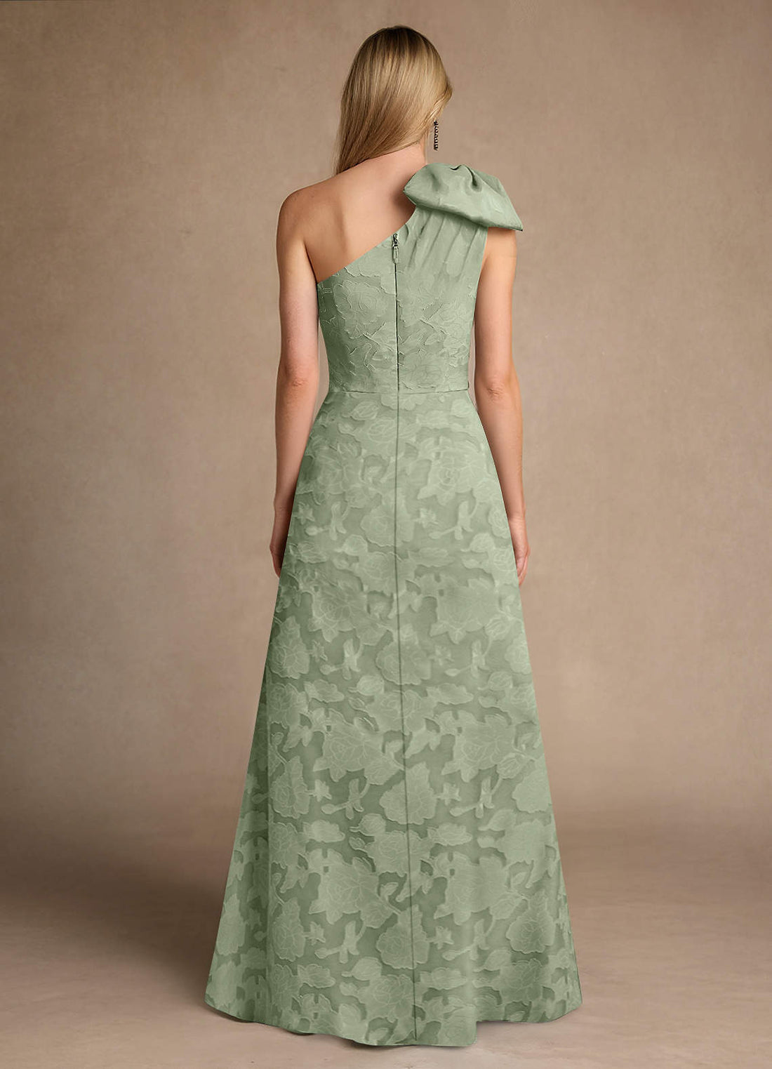 Easton A-Line One-Shoulder Jacquard Mother of the Bride Dress in Dusty Sage