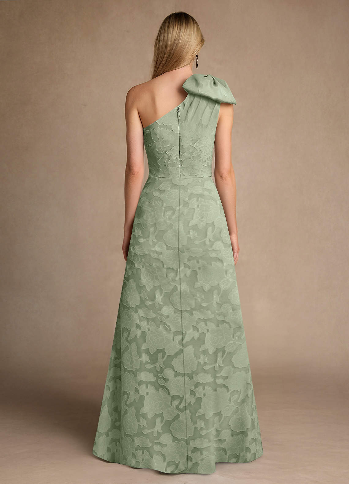 Easton A-Line One-Shoulder Jacquard Mother of the Bride Dress in Dusty Sage