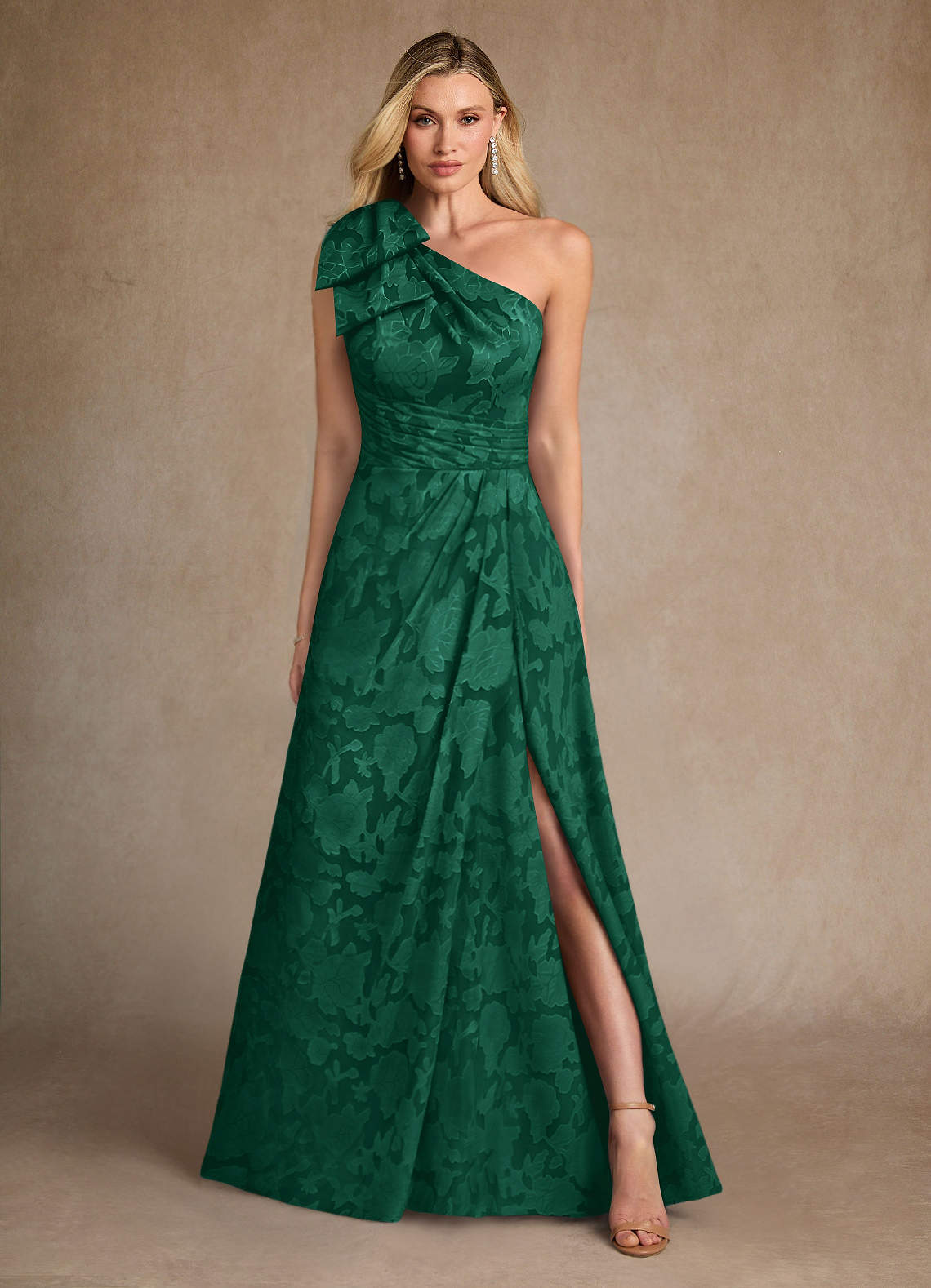 Easton A-Line One-Shoulder Jacquard Mother of the Bride Dress in Emerald