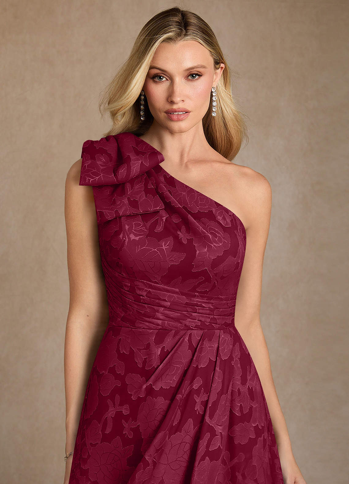 Easton A-Line One-Shoulder Jacquard Mother of the Bride Dress in Burgundy