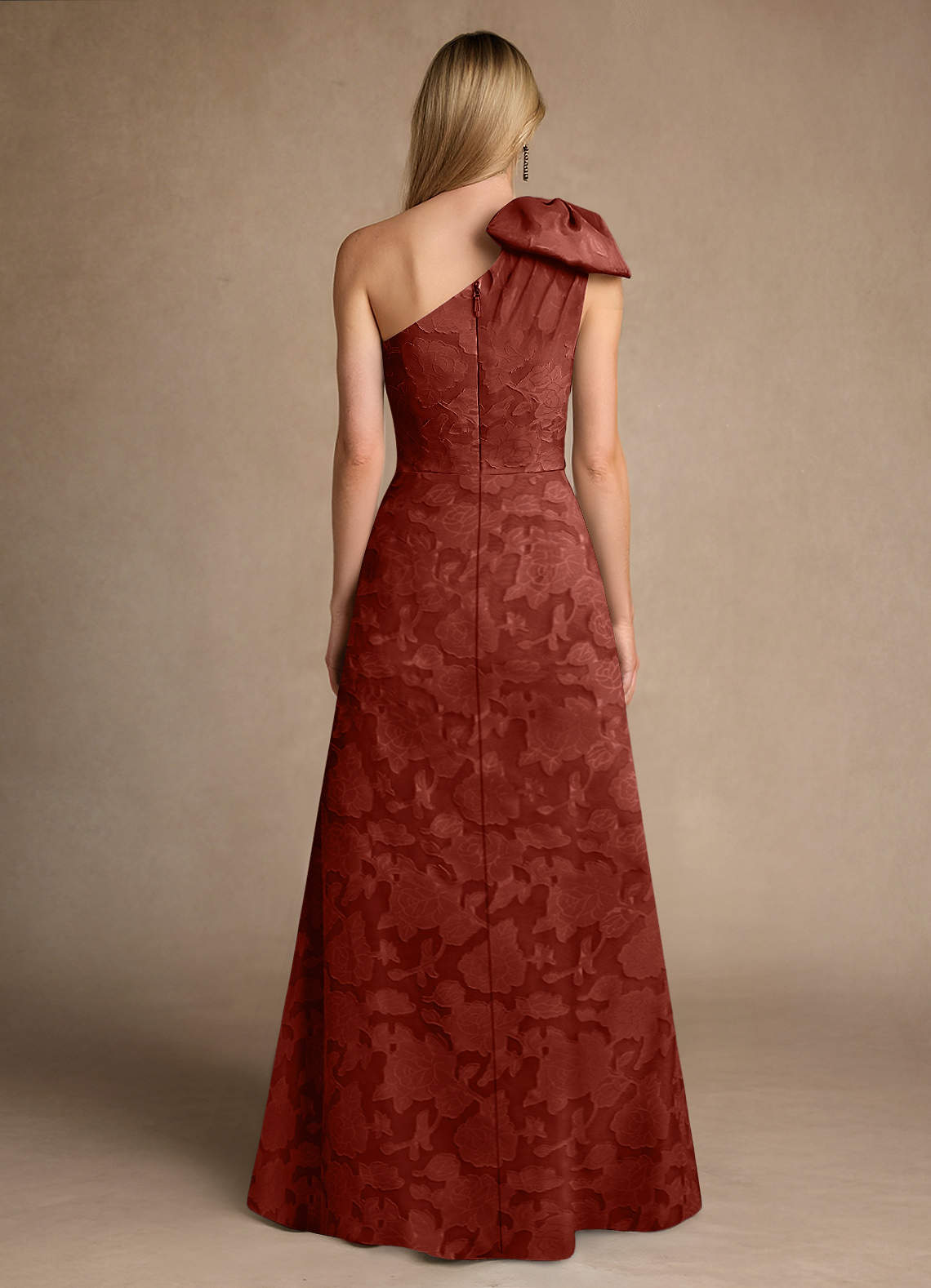 Easton A-Line One-Shoulder Jacquard Mother of the Bride Dress in Terracotta