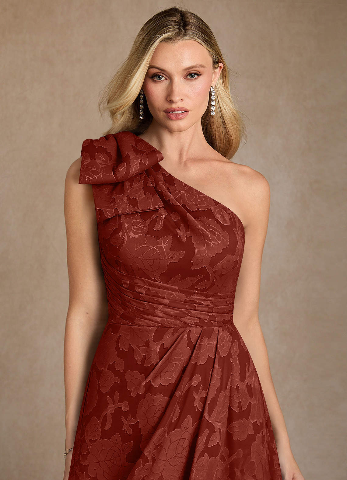 Easton A-Line One-Shoulder Jacquard Mother of the Bride Dress in Terracotta