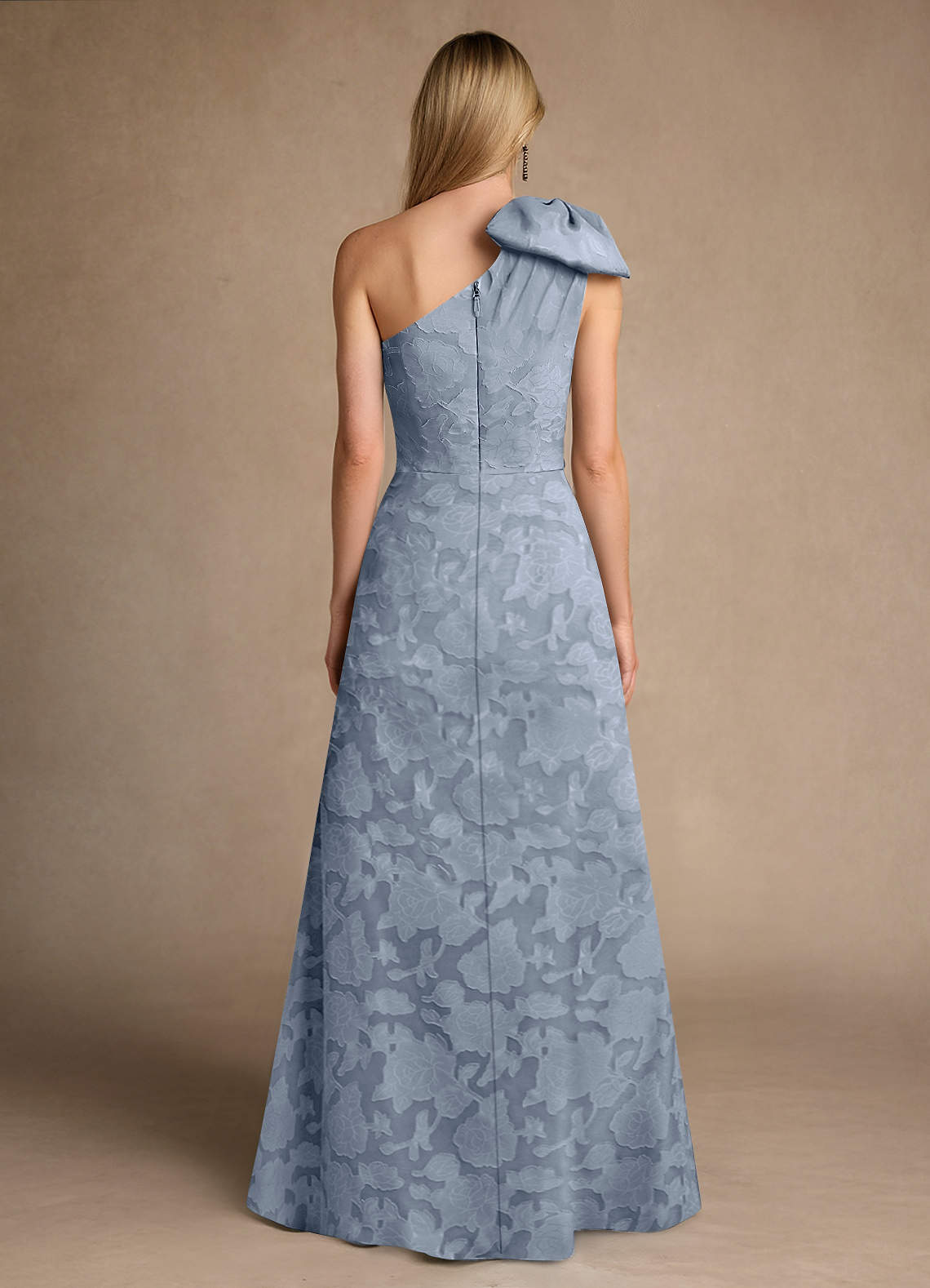 Easton A-Line One-Shoulder Jacquard Mother of the Bride Dress in dusty blue