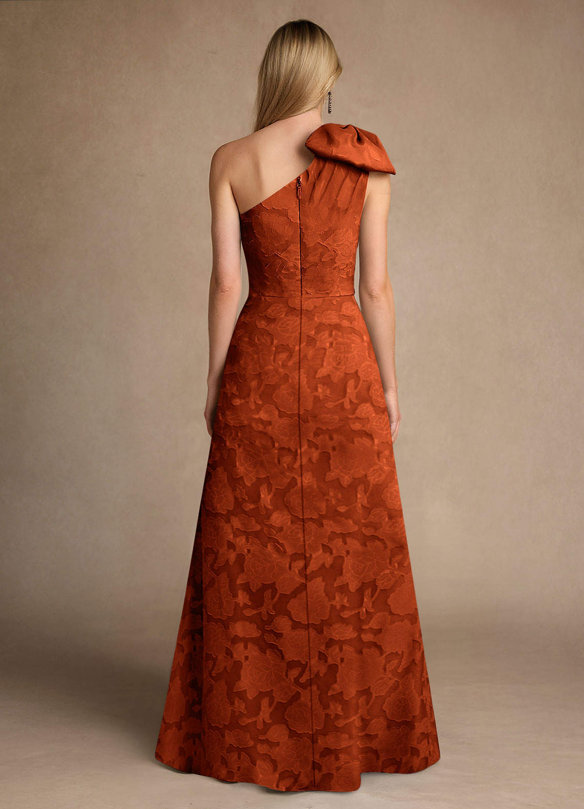 Easton A-Line One-Shoulder Jacquard Mother of the Bride Dress in Paprika