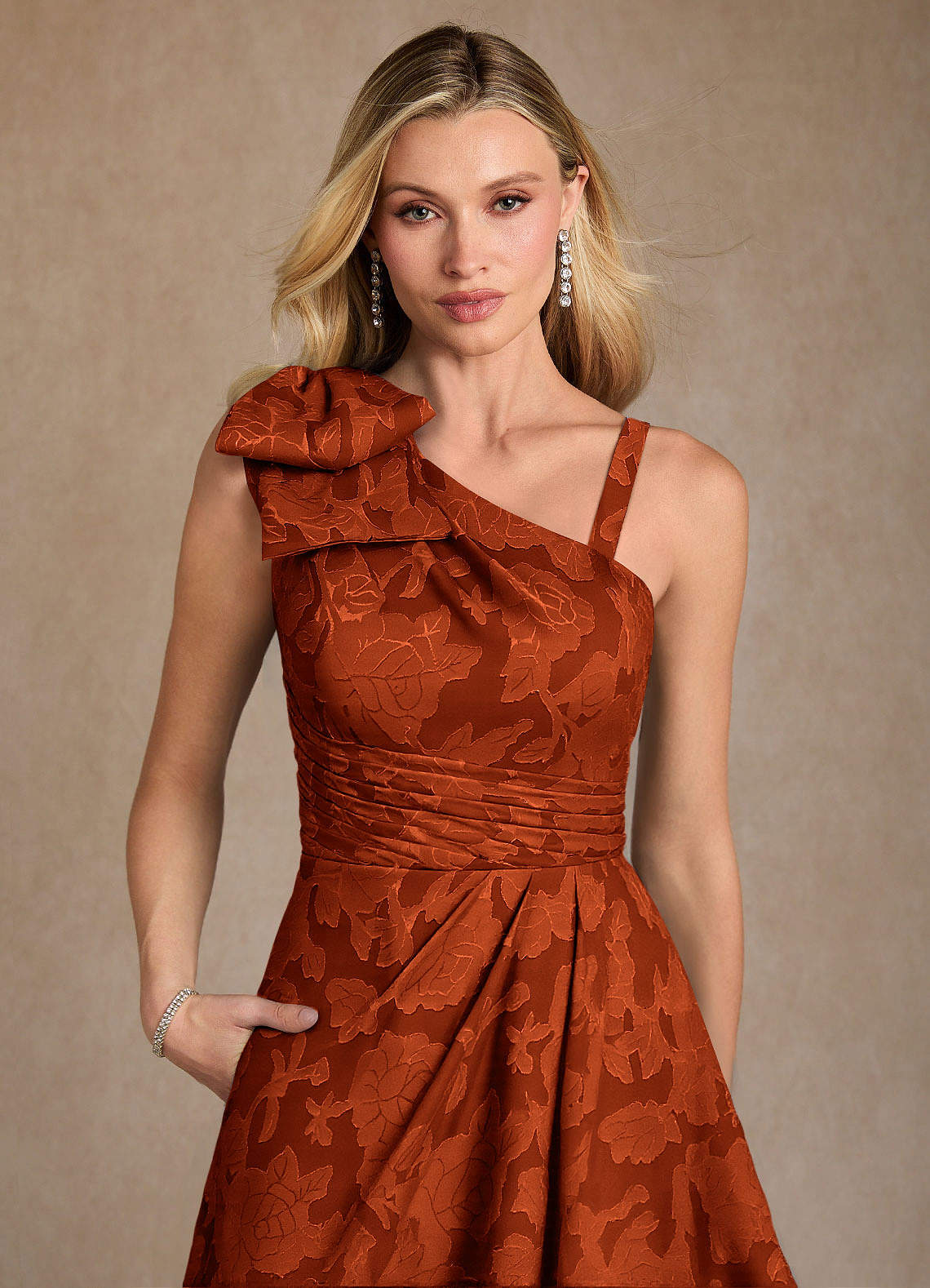 Easton A-Line One-Shoulder Jacquard Mother of the Bride Dress in Paprika
