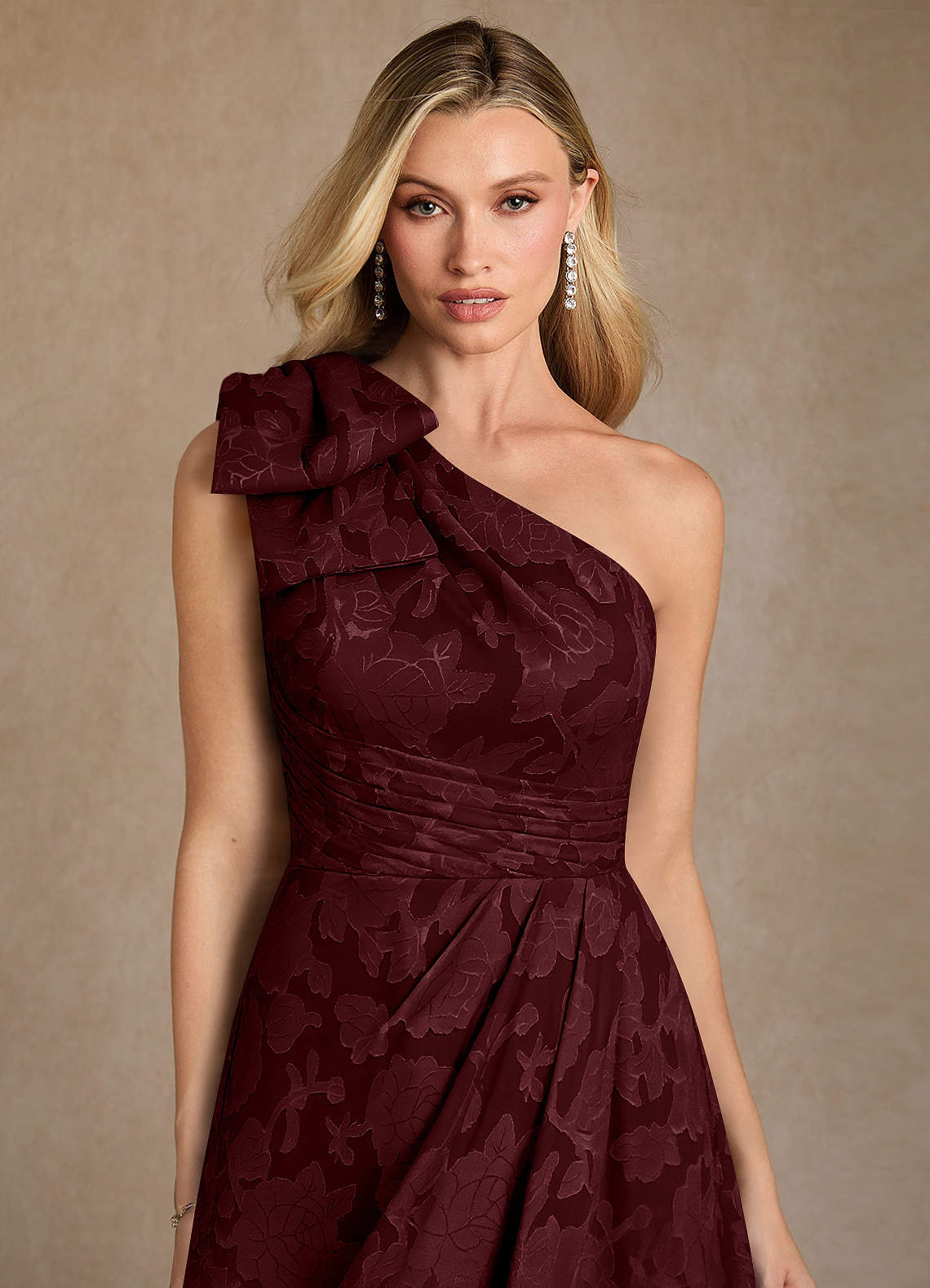 Easton A-Line One-Shoulder Jacquard Mother of the Bride Dress in Cabernet