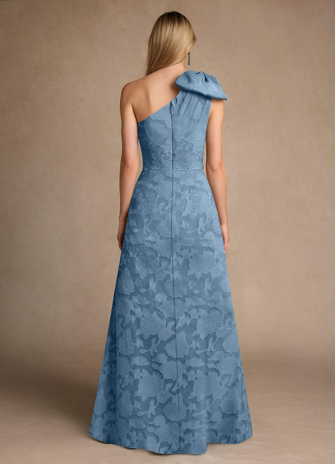 Easton A-Line One-Shoulder Jacquard Mother of the Bride Dress in Steel Blue