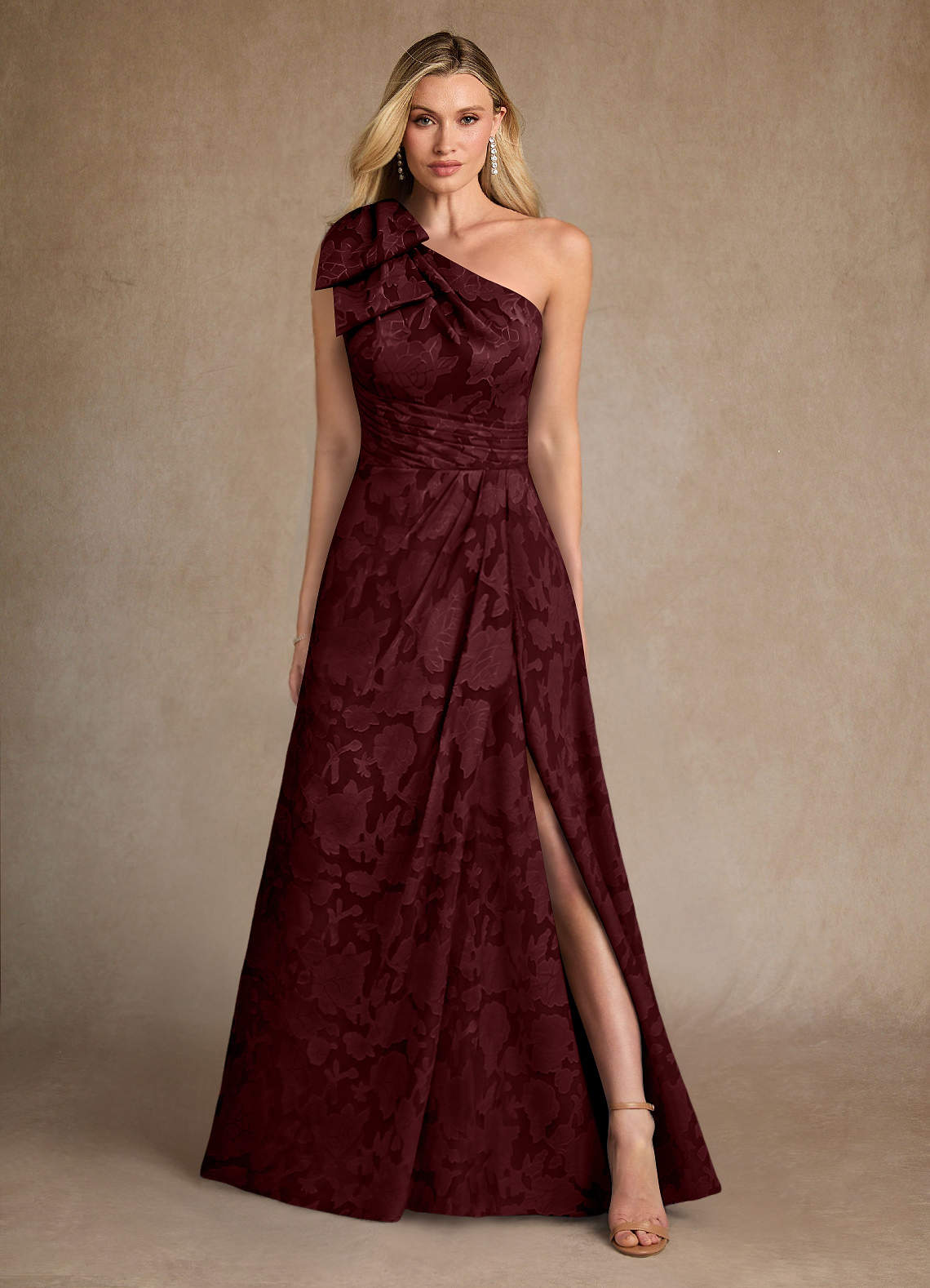 Easton A-Line One-Shoulder Jacquard Mother of the Bride Dress in Cabernet