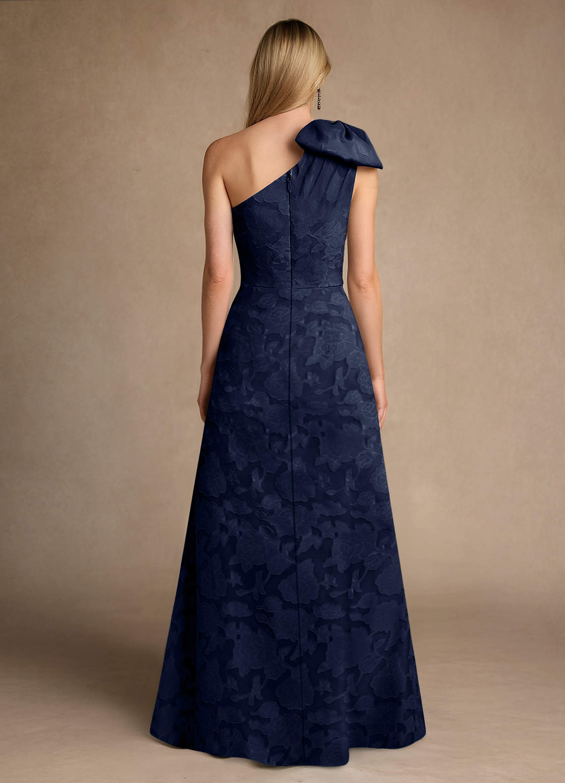 Easton A-Line One-Shoulder Jacquard Mother of the Bride Dress in Dark Navy