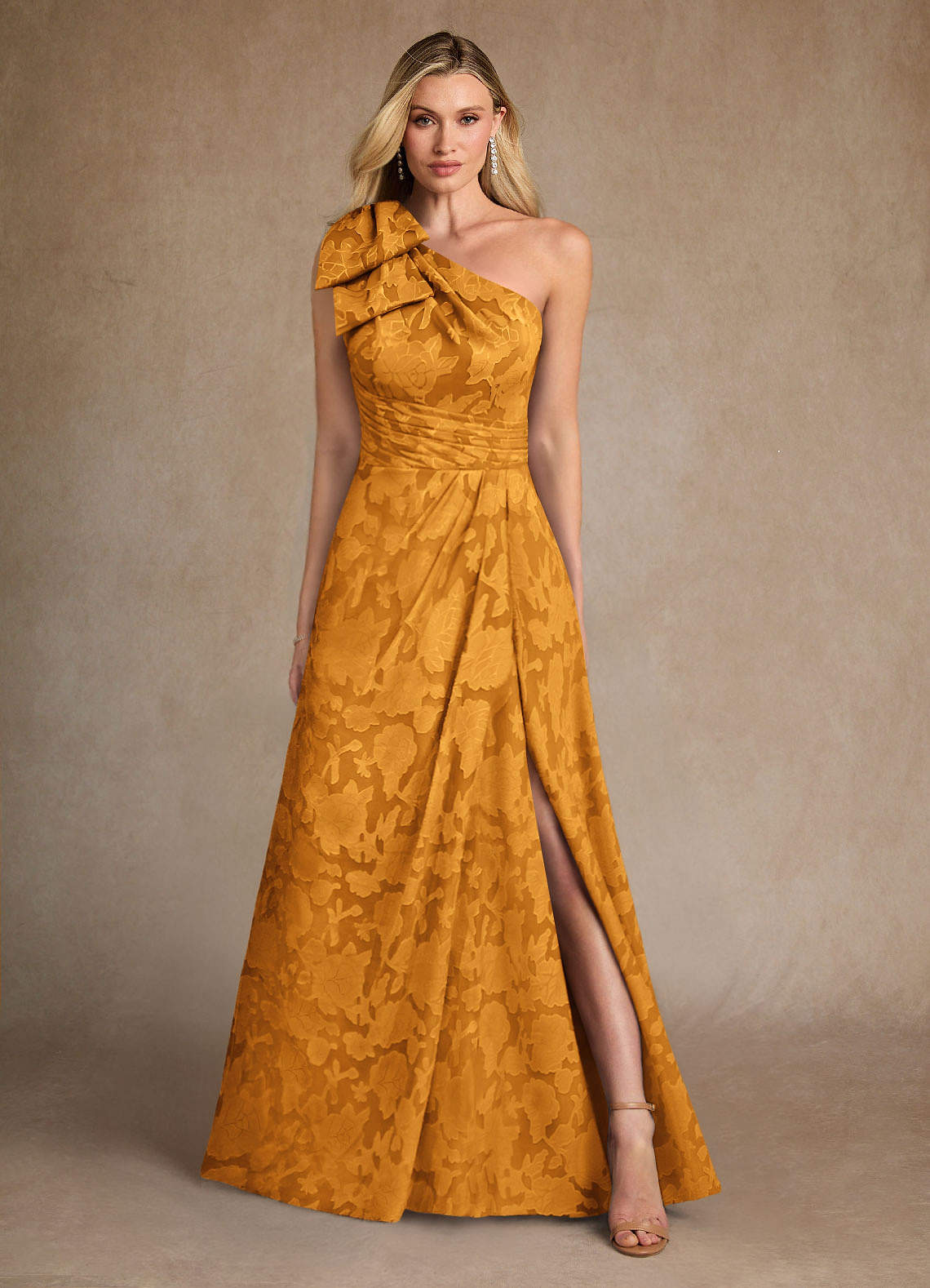 Easton A-Line One-Shoulder Jacquard Mother of the Bride Dress in butterscotch