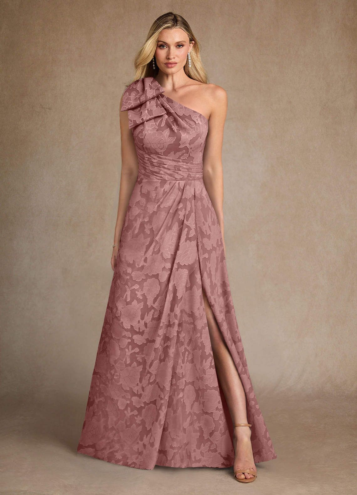 Easton A-Line One-Shoulder Jacquard Mother of the Bride Dress in Dusty Rose