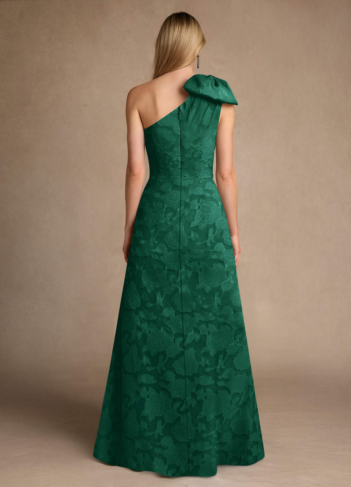 Easton A-Line One-Shoulder Jacquard Mother of the Bride Dress in Emerald