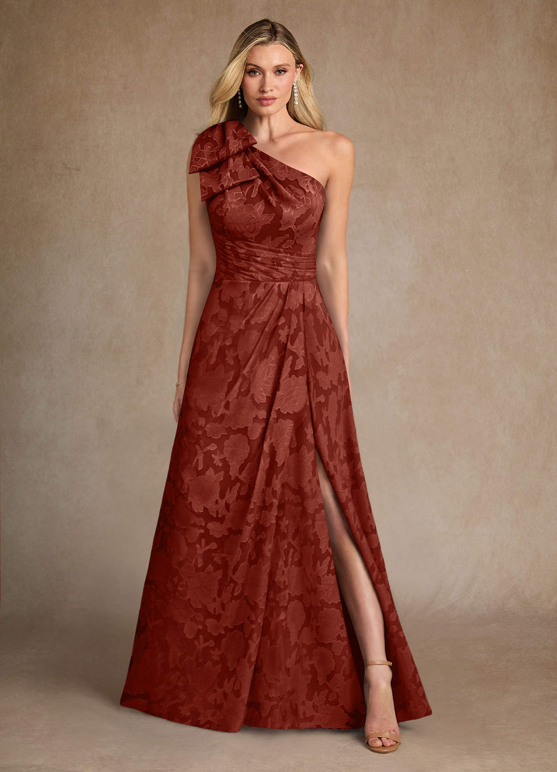 Easton A-Line One-Shoulder Jacquard Mother of the Bride Dress in Terracotta