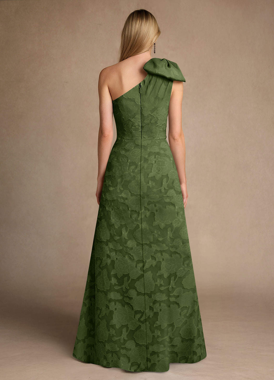 Easton A-Line One-Shoulder Jacquard Mother of the Bride Dress in Olive