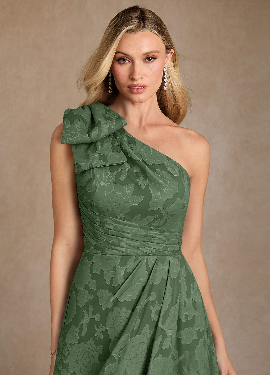 Easton A-Line One-Shoulder Jacquard Mother of the Bride Dress in eucalyptus