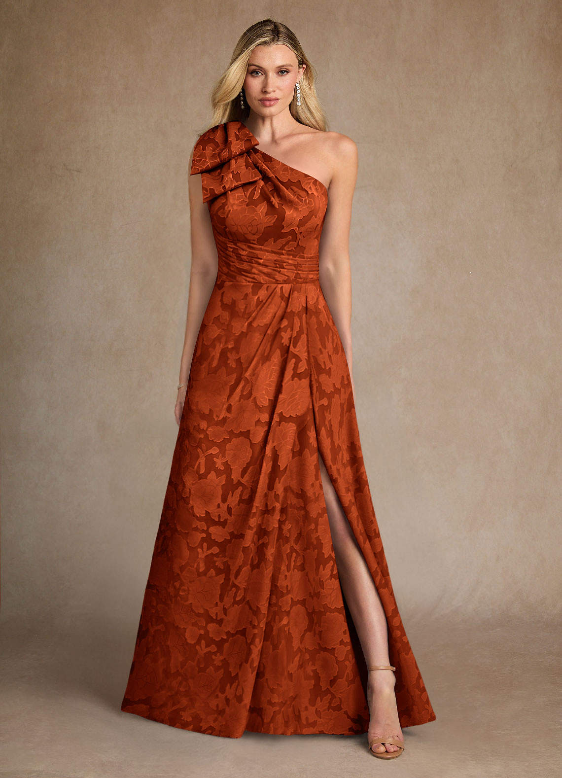 Easton A-Line One-Shoulder Jacquard Mother of the Bride Dress in Paprika