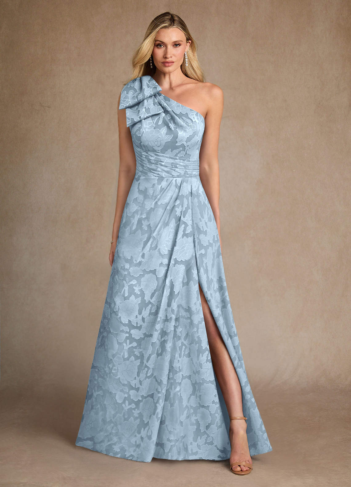Easton A-Line One-Shoulder Jacquard Mother of the Bride Dress in Sky Blue