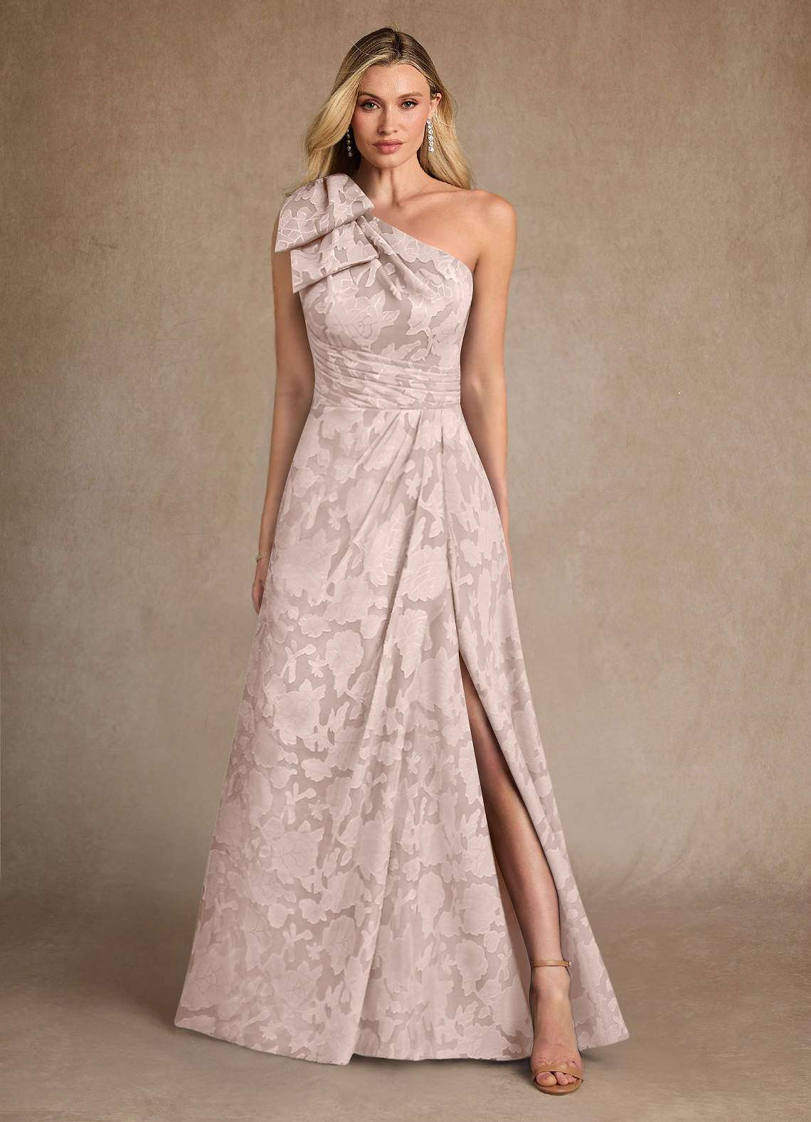 Easton A-Line One-Shoulder Jacquard Mother of the Bride Dress in Blushing Pink