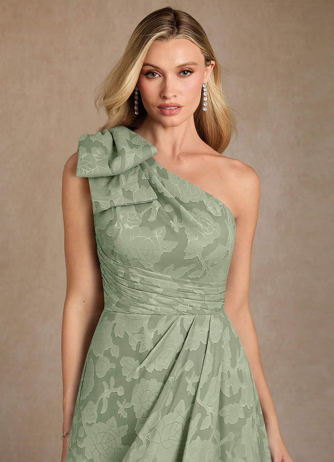 Easton A-Line One-Shoulder Jacquard Mother of the Bride Dress in Dusty Sage