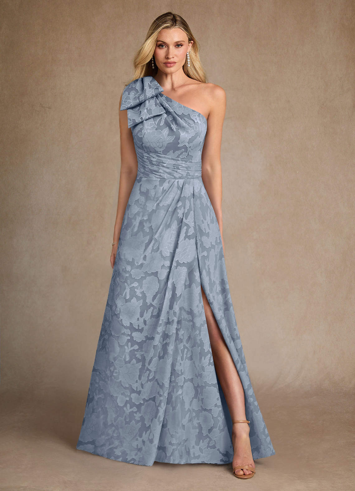 Easton A-Line One-Shoulder Jacquard Mother of the Bride Dress in dusty blue