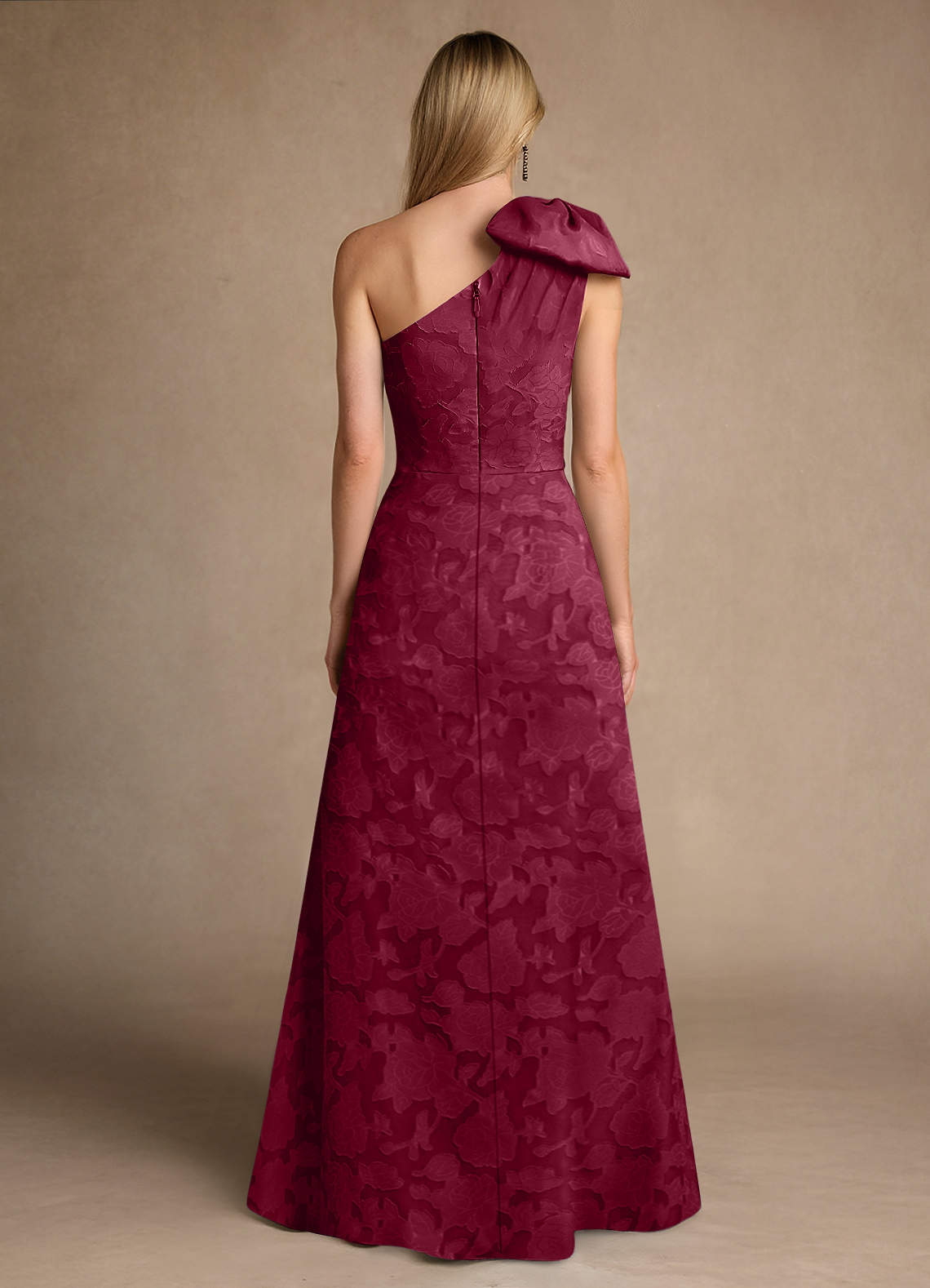 Easton A-Line One-Shoulder Jacquard Mother of the Bride Dress in Burgundy