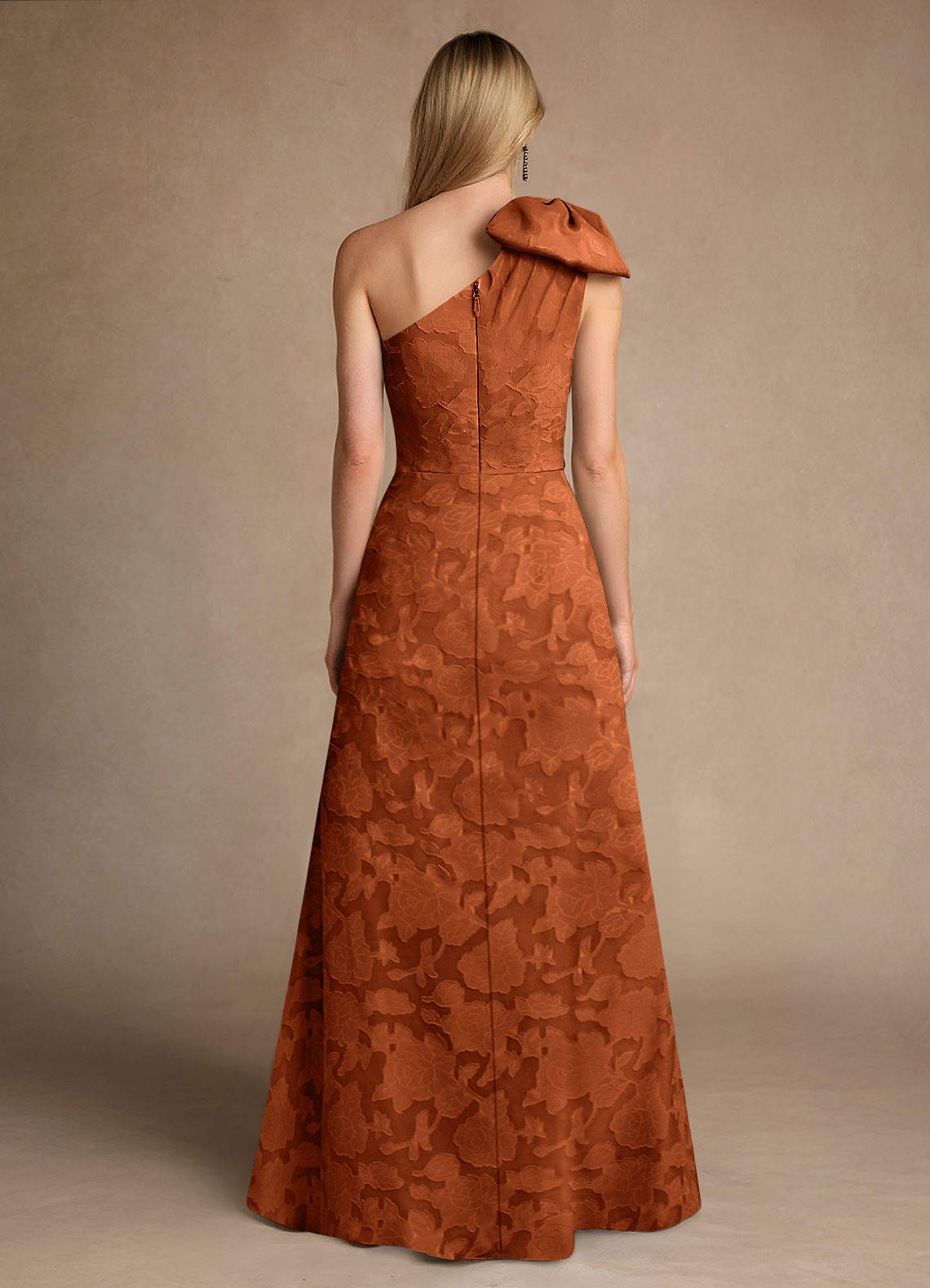 Easton A-Line One-Shoulder Jacquard Mother of the Bride Dress in Burnt Orange