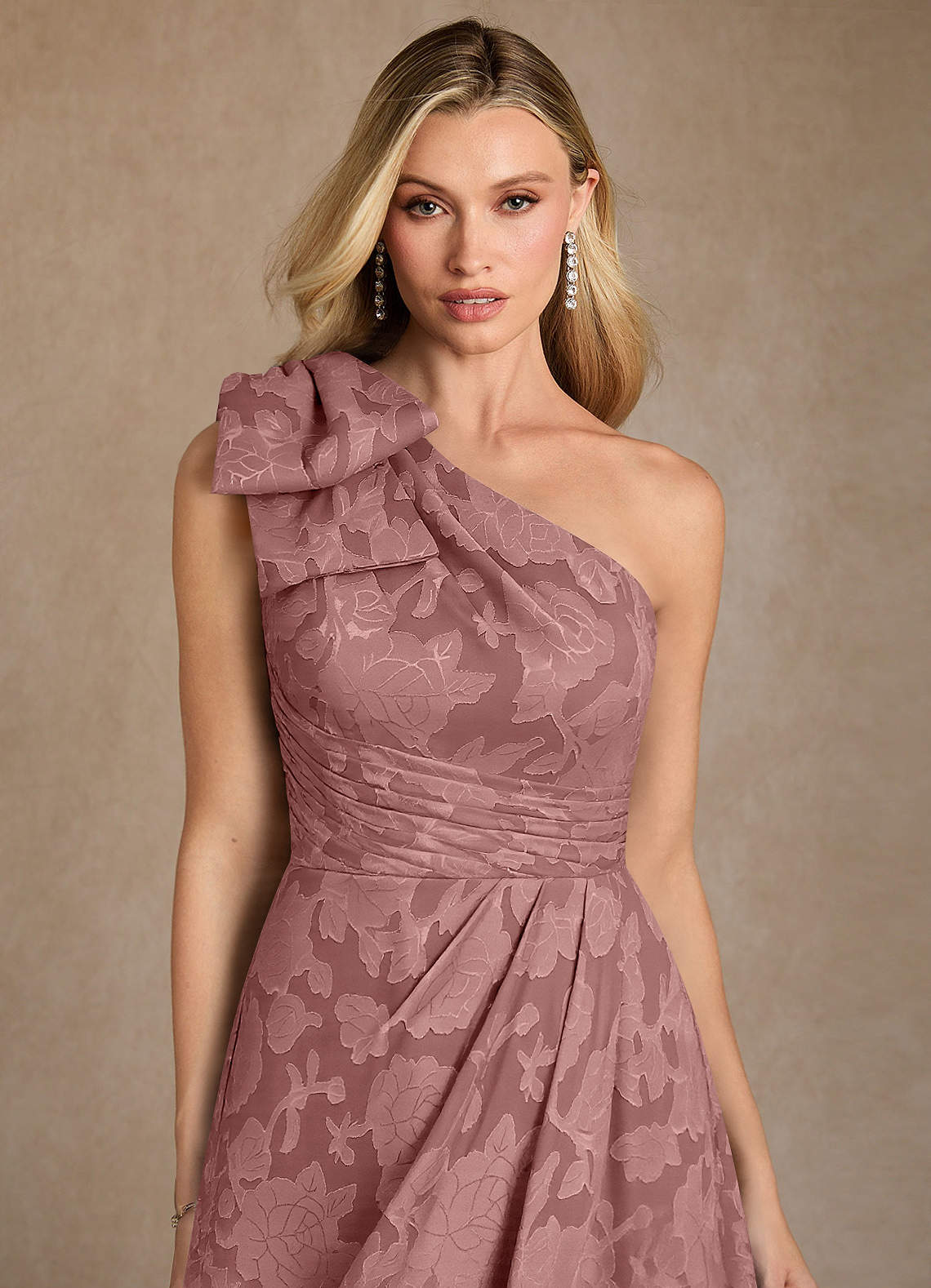 Easton A-Line One-Shoulder Jacquard Mother of the Bride Dress in Dusty Rose