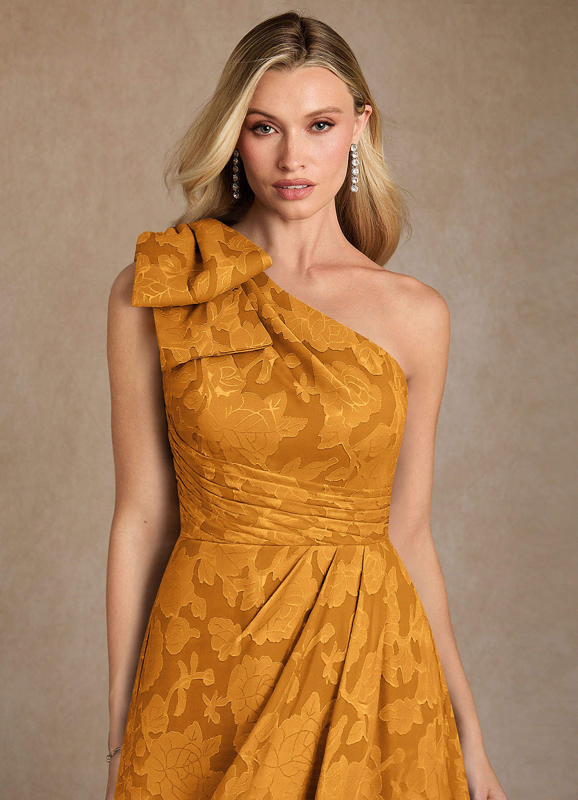 Easton A-Line One-Shoulder Jacquard Mother of the Bride Dress in butterscotch