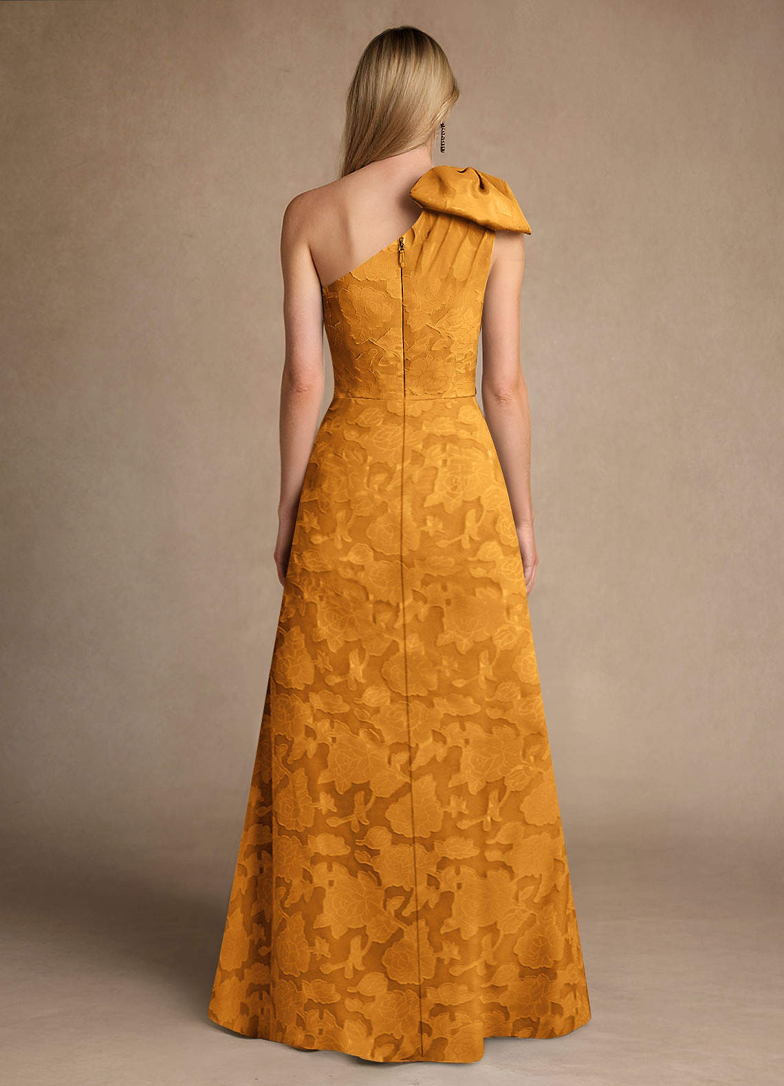 Easton A-Line One-Shoulder Jacquard Mother of the Bride Dress in butterscotch