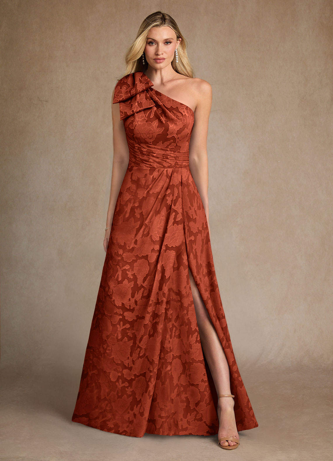 Easton A-Line One-Shoulder Jacquard Mother of the Bride Dress in Auburn