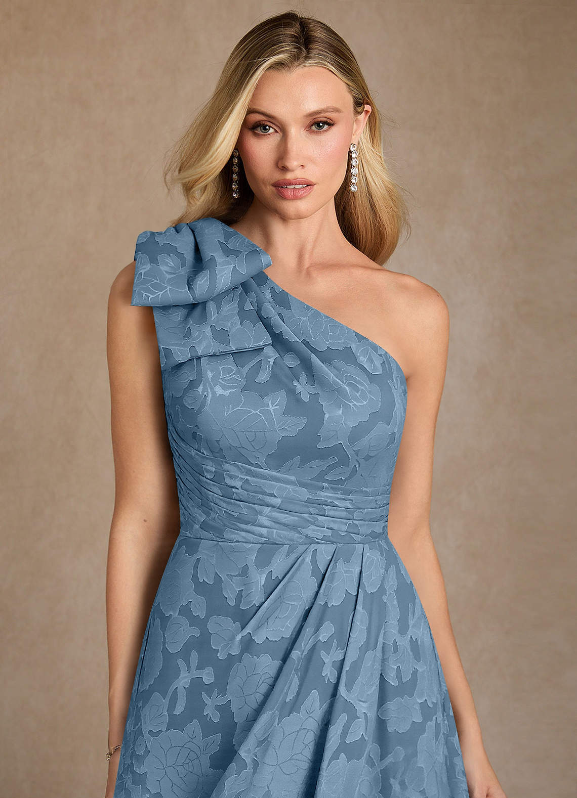 Easton A-Line One-Shoulder Jacquard Mother of the Bride Dress in Steel Blue